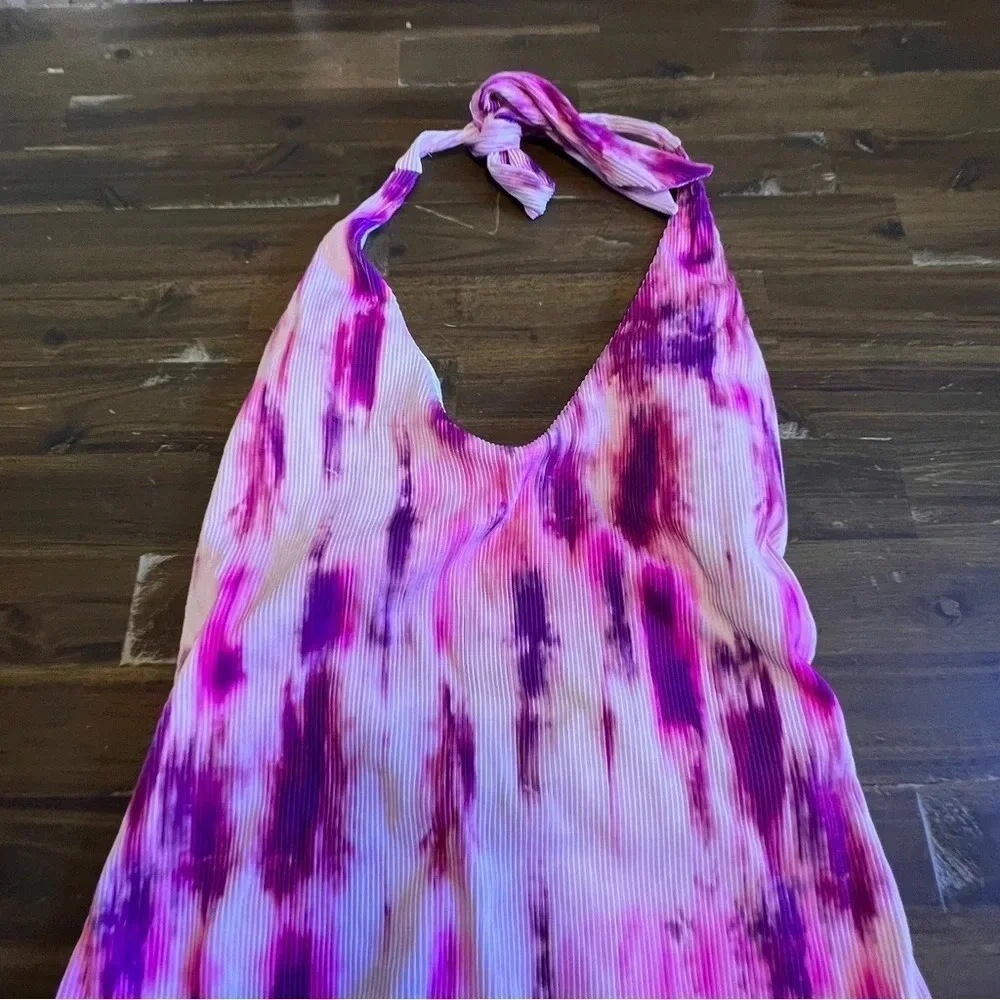 PQ Swim Spell Avery Tie Dye Pink Purple Halter One Piece Swimsuit Bikini Large